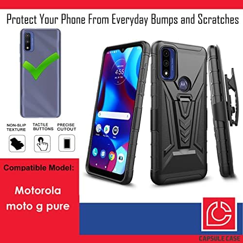 Kapsül Kılıf Moto G Saf ile Uyumlu [Askeri Darbeye Ağır Kickstand Kemer Klip Kılıf Siyah Kılıf Telefon Kapak] Motorola Moto