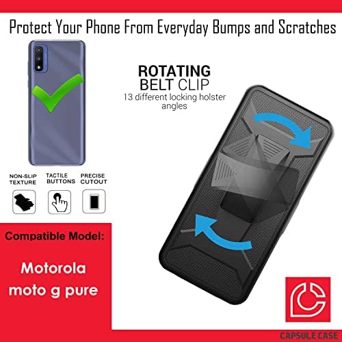 Kapsül Kılıf Moto G Saf ile Uyumlu [Askeri Darbeye Ağır Kickstand Kemer Klip Kılıf Siyah Kılıf Telefon Kapak] Motorola Moto