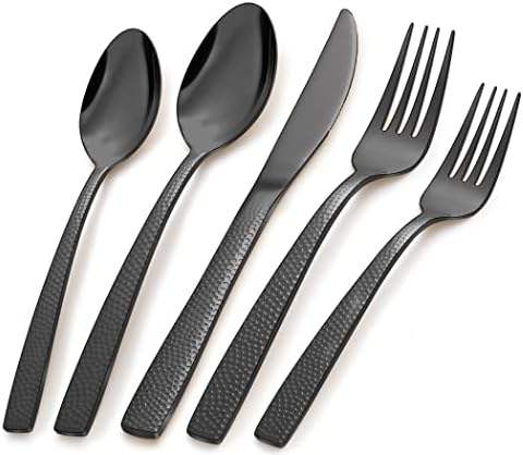 Dövülmüş Siyah Gümüş Set 6 Gıda Sınıfı Siyah Sofra Takımı Seti Mutfak Eşyaları Seti 30 Parçalı Siyah çatal bıçak kaşık seti