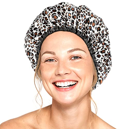 Beyaz Leopar Desenli Kadınlar için Duş Başlığı-Kısa ve Uzun Saçlar için Geniş Açıklık-Bayanlar, Erkekler ve Çocuklar için