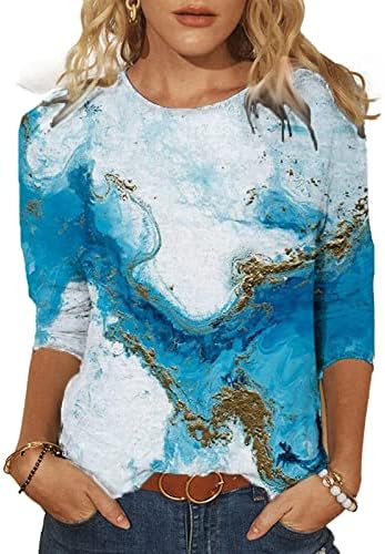 Moda üst giyim Kadınlar için Moda Baskı T Shirt Yuvarlak Boyun 3/4 Kollu Gömlek 2023 Yaz Casual Bluzlar