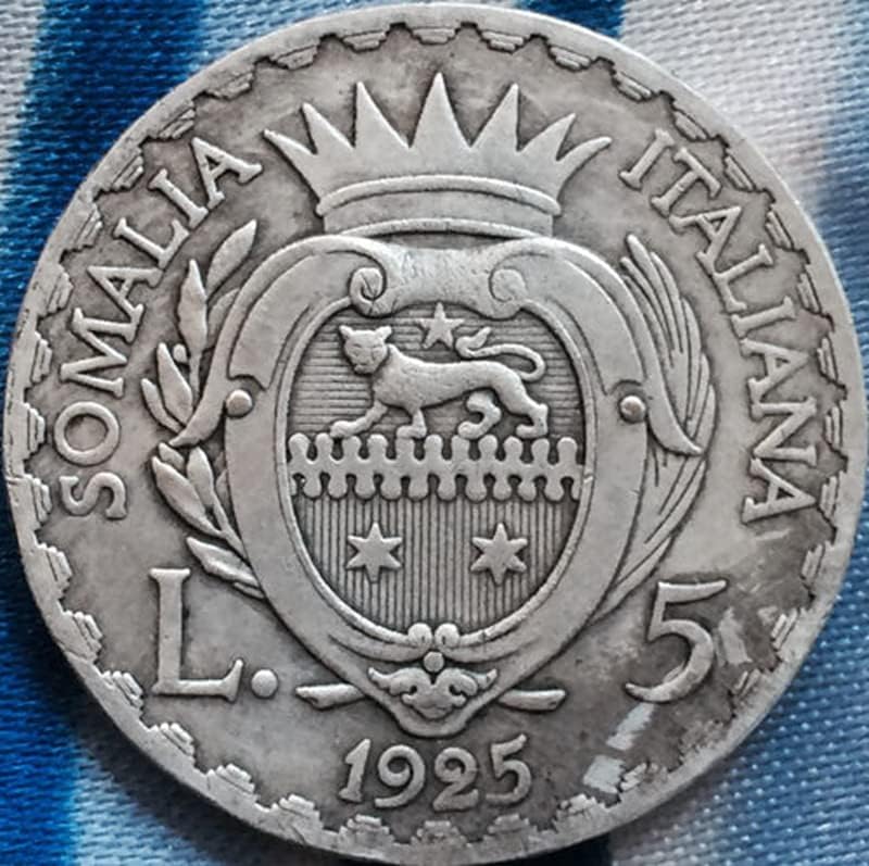 1925 İtalyan Sikke 5 Lira Saf Bakır Gümüş Kaplama Antika Gümüş Dolar Para El Sanatları Üflenebilir