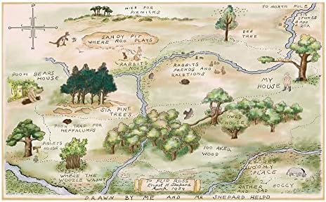 Allenjoy Yüz Dönümlük Ahşap Elle Çizilmiş Çizim Haritası Zemin Orman Hayvan Ayı Pooh Arka Plan Çocuklar için Bir Yaşında