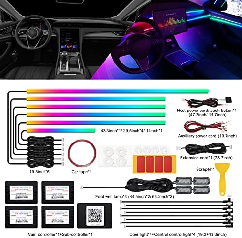 Kablosuz APP ile Dreamcolor akrilik iç araba LED şerit ışık, 175 inç 593 LED Fiber optik ortam aydınlatma kitleri ile RGB