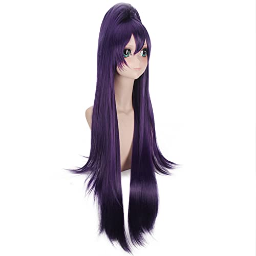 ANOGOL saç bonesi +Uzun Düz Mor Peruk Sentetik kahküllü peruk Kadınlar için Anime Kostüm Peruk Cadılar Bayramı Cosplay Parti