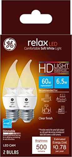 GE aydınlatma Relax LED ampuller, 60 Watt Eqv, yumuşak beyaz HD ışık, dekoratif ampuller, orta taban (2 Paket)