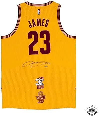 LeBron James İmzalı Cleveland Cavaliers Otantik Adidas 3x NBA Finalleri MVP Logolu ve NBA Finalleri Şampiyonası Logolu