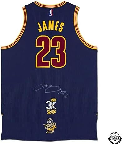 LeBron James İmzalı Cleveland Cavaliers Otantik Adidas 3x NBA Finalleri MVP Logolu ve NBA Finalleri Şampiyonası Logolu