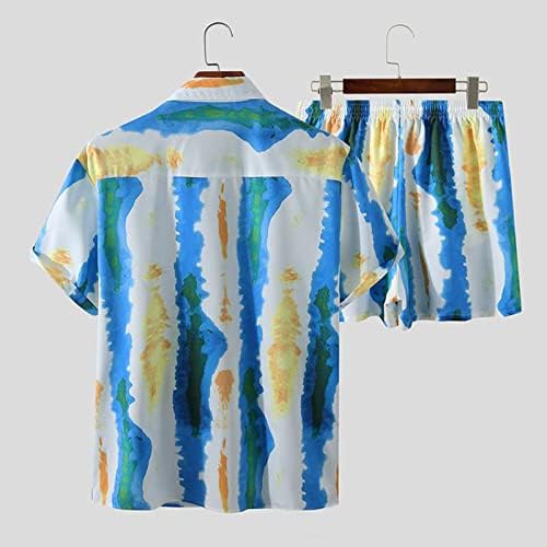 Erkek Çizgili Hawaii Seti Rahat Kısa Kollu Düğme Aşağı Gömlek ve Şort Rahat Fit Funky Yaz plaj kıyafeti Seti