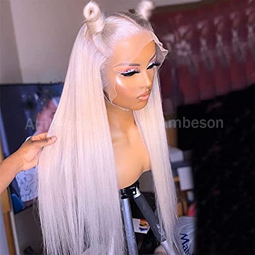 Ambeson Buz Pembe Renk Uzun Düz Saç sırma ön peruk Tutkalsız Sentetik sırma ön peruk Kadınlar için Beyaz Pembe Saç
