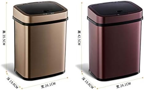 SAMAN Akıllı sensörlü çöp kovası Can Paslanmaz Çelik Kare çöp kutusu çöp tenekesi Ofis çöp kutusu Altın 12L (Renk : A)