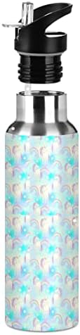 Unicorn Gökkuşağı Ay Su Şişesi Termos Hasır Kapaklı çocuklar için Erkek Kız, 600 ml,Sızdırmaz Paslanmaz Çelik spor şişesi