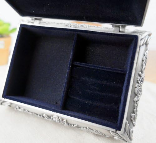 Sonsuz U Lüks Dikdörtgen Şekli Gül Gravür Küçük Kadın Biblo Mücevher Kutusu Antika Gümüş
