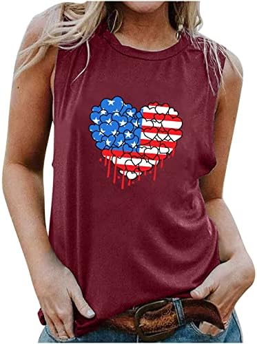 Oplxuo Amerikan Bayrağı Tankı Üstleri Kadınlar için Bağımsızlık Günü Yurtsever Gömlek Yaz Kolsuz Grafik 4th Temmuz Tees Bluz