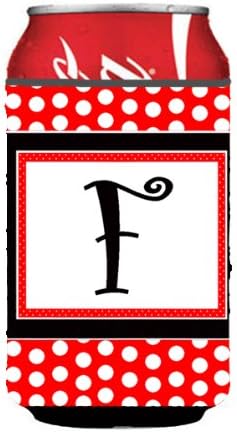 Caroline'ın Hazineleri F Harfi İlk Monogram-Kırmızı Siyah Lekeli Kutu veya Şişe Koozie Hugger, Çok Renkli