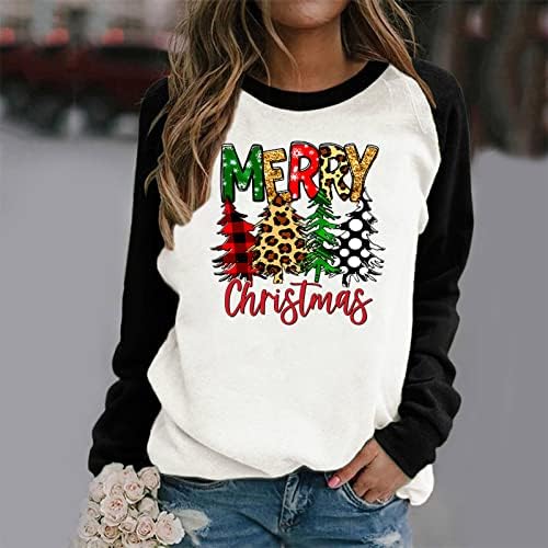 Merry Christmas Kazak Kadınlar için 2022 Colorblock Merry Christmas X-Mas Tatil Komik Mektup Baskı Kazak T Shirt