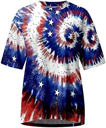 Kısa Kollu Gömlek Genç Kız Ekip Boyun ABD Bağımsızlık Günü Grafik Brunch Batik Gömlek Tops Bayan OS