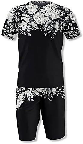 PDGJG Yaz Yeni erkek tişört O Koloni Kısa Kollu Plaj Spor Moda İki Parçalı Set (Renk: Siyah, Boyut: XL Kodu)