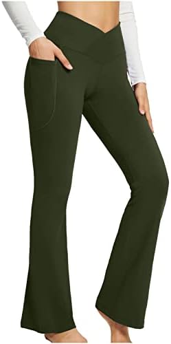 Bootcut Yoga Pantolon Kadınlar için V Crossover Yüksek Belli Flare egzersiz pantolonları Tayt Karın Kontrol Streç dar pantolon