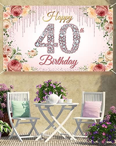 HTDZZI 40th Doğum Günü Dekorasyon Kadın, Mutlu 40th Doğum Günü Zemin Afiş, Gül Altın 40 Yaşındaki Doğum Günü fotoğraf kabini