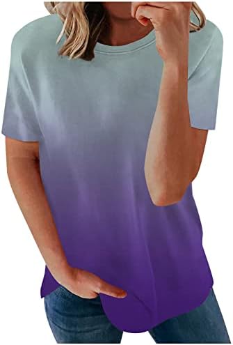 Yaz Üstleri Kadınlar için 2023 Degrade Gömlek Kadın Kısa Kollu Tişörtleri Tees Bluz Tunik Casual Gevşek Fit Crewneck Tops