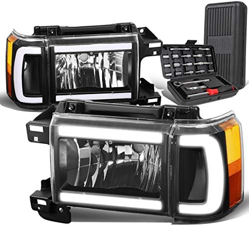 LED DRL Siyah Konut Amber Köşe Projektör Far w / Tampon Lambaları + Araç Kiti ile Uyumlu F150-350 Bronco 87-91