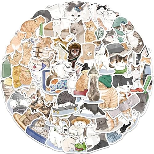 53 adet Kawaii Kediler Çıkartmalar Sevimli Estetik Kediler Vinil Çıkartmalar Çocuklar için Su Şişesi, Güzel Hayvan Evcil