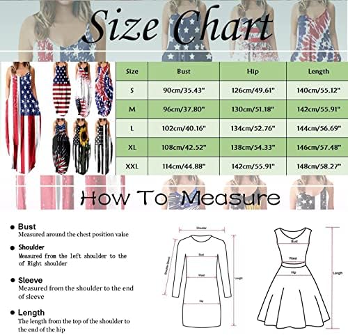 4th Temmuz Maxi Elbiseler Kadınlar için Rahat Yaz Boho Elbise ABD Bayrağı Cami Kolsuz Scoop Boyun Yıldız Çizgili Yensiz