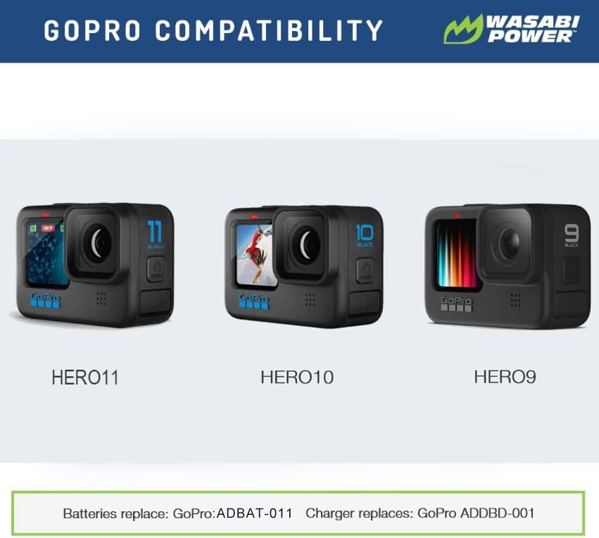 GoPro HERO11, HERO10, HERO9 için Wasabi Güç GoPro Enduro Pil Değiştirme (2'li Paket). ve Üçlü USB Şarj Cihazı