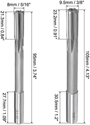 uxcell 5/16 ve 3/8 Aynalı Rayba Seti, H7 Yüksek Hızlı Çelik HSS Torna Makinesi Raybası 6 Düz Flüt, yuvarlak Şaft Freze Kesme