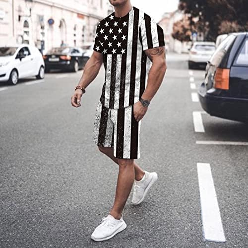 Bmısegm Yaz Erkek T Shirt erkek Bağımsızlık Günü Bayrağı Bahar Yaz Eğlence Spor Rahat Takım Elbise Yelek ve pantolon seti