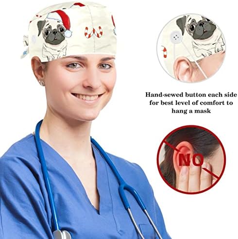 Cerrahi Şapkalar ve Tavşan Kulak Scrunchie Seti, Koyu Mavi Teknolojik Ayarlanabilir Fırçalama Kapaklar Kadınlar için Düğme