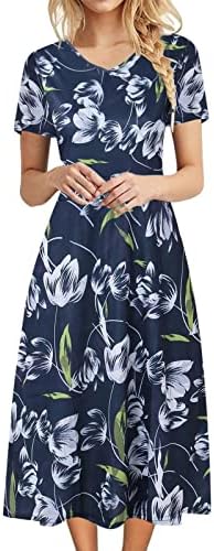 MIASHUI Kokteyl Elbise Kolsuz rahat Elbise Kadınlar için Rahat V Boyun Kısa Kollu Bohemian Çiçek Baskı Sprint