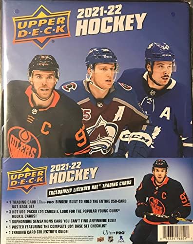 2021 2022 Upper Deck Hockey Series One BAŞLANGIÇ KİTİ Albümü ve ÖZEL İkinci Sınıf Sensations Kartına Sahip Sayfalar