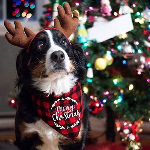 YROVWENQ Aile Mutfak Merry Christmas Kırmızı Ekose Pet Köpek Kedi Bandana Noel Eşarp Pet Yavru Köpek Doğum Günü Noel Partisi