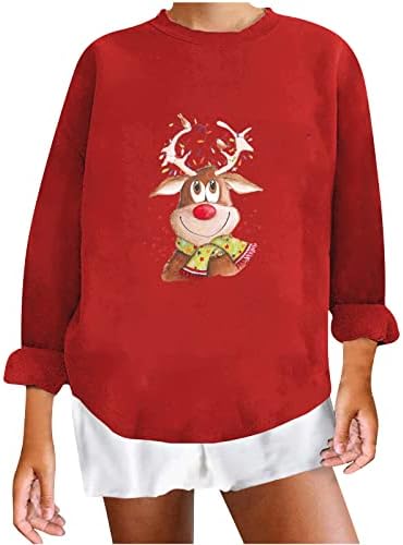 Kadınlar Çirkin Noel Sweatshirtcolor Blockr Ren Geyiği Crewneck Tatil Kazak Tops Vintage Grafik T Shirt Bluz