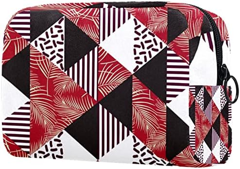 TBOUOBT Makyaj Çantası Seyahat kozmetik Çantası Kılıfı Çanta Çanta Fermuarlı, Kırmızı Siyah Üçgen Yaprakları Modern