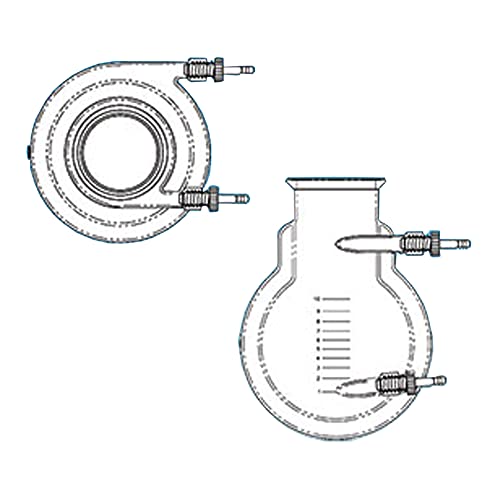 ACE GLASS 6535-307 Serisi Küresel Reaksiyon Şişesi, Schott-Duran Flanş, Ceketli, O - Ring Oluk, 11 Üç Bağlantı, 200 mm ID,