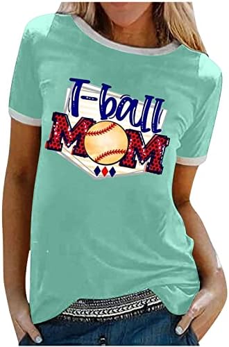 Kadın Yaz Üstleri Ekip Boyun Düz Renk T-Top Beyzbol Anne Tunik Tees Moda Mektubu Baskı Rahat Gevşek Fit Bluz