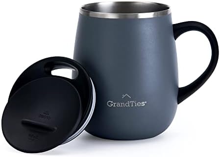 GrandTies Yalıtımlı Kahve Kulplu Kupa-Sıçramaya Dayanıklı Sürgülü Kapak İçecekleri Sıcak veya Soğuk Tutmak için Çift Cidarlı