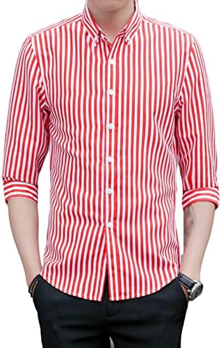 Maiyifu-GJ erkek Çizgili Düğme Aşağı Gömlek Casual Turn-Aşağı Yaka Slim Fit Gömlek Klasik Şık İş Elbise Gömlek