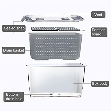 PDGJG Mutfak şeffaf plastik saklama kabı Taze Tutma kutusu Buzdolabı Meyve Sebze Drenaj Sebzelik Mutfak saklama kapaklı konteynerler