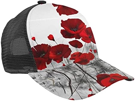 Kırmızı gelincik çiçeği Baskı Unisex beyzbol şapkası, Ön Örgü Geri Ayarlanabilir Snapback Kapatma Şapka-Erkekler ve Kadınlar