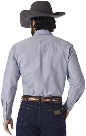 Wrangler erkek Kovboy Kesim Batı Uzun Kollu Yapış İş Gömlek Yıkanmış Bitirmek