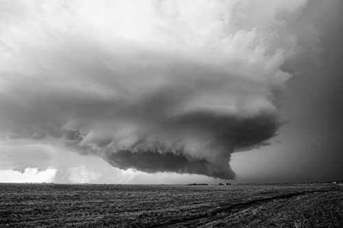 Fırtına Fotoğraf Baskı (Çerçeveli Değil) Siyah ve Beyaz Resim Supercell Fırtına Üzerinde Açık Alan Bahar Günü Kansas Hava