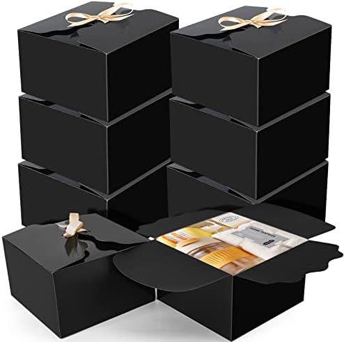 ZSPENG Kapaklı 16 Adet Hediye Kutusu, Kurdeleli 8x8x5 inç Siyah Hediye Kutusu, Nedime Önerisi Kutusu, Düğün için Kraft Kağıt