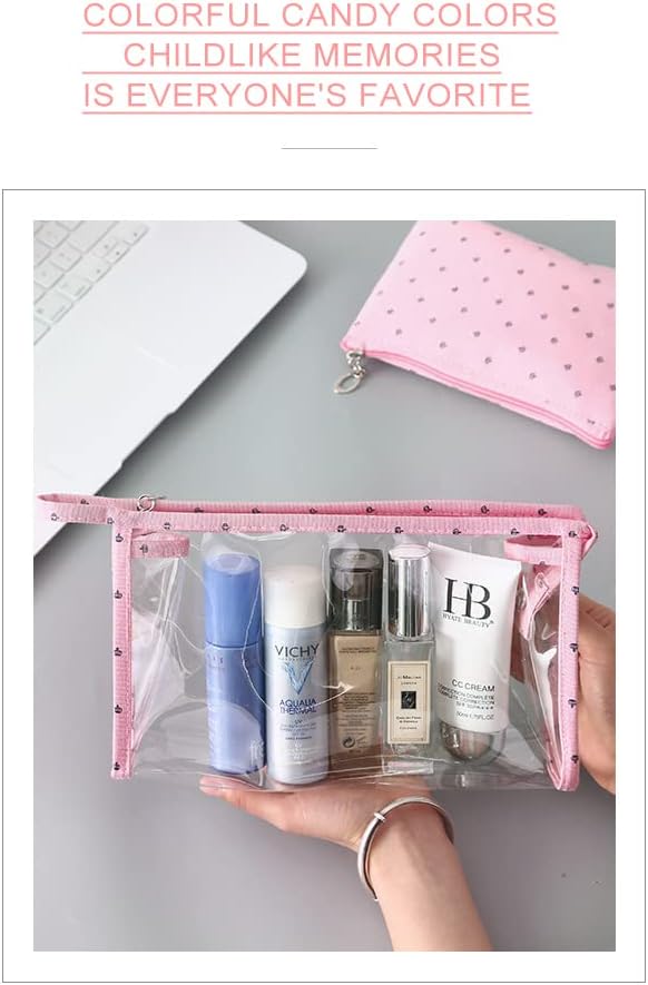 Gidary Makyaj çantası seti Temizle kozmetik çantası düzenleyici 3 PAKET Küçük Makyaj Çantası Çanta Kadın Kızlar için Fermuarlı