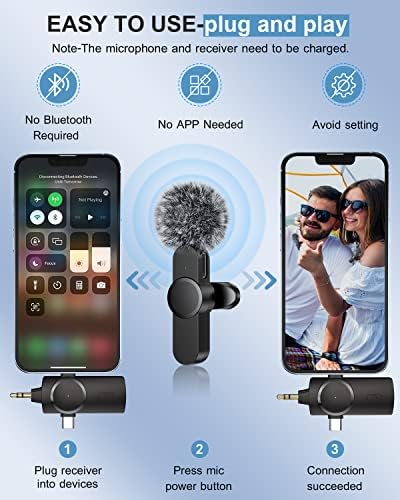 Iphone/Android Telefon/Kamera/Dizüstü Bilgisayar için MİLOUZ Çift Kablosuz Mikrofonlar, Video Kaydı için Kablosuz Yaka Mikrofonu