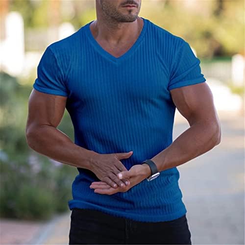 Moda Atletik Egzersiz T Shirt Erkekler için Kısa Kollu V Boyun Aktif Kas Koşu Tee Gömlek Tops