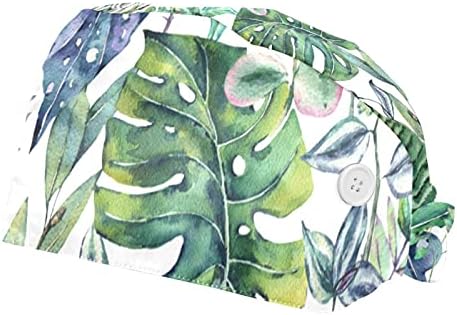 Nıaocpwy Tropikal Yapraklar Çalışma Kap Düğmeleri Ve Ter Bandı İle Ayarlanabilir Kravat Geri Şapka Kadınlar İçin